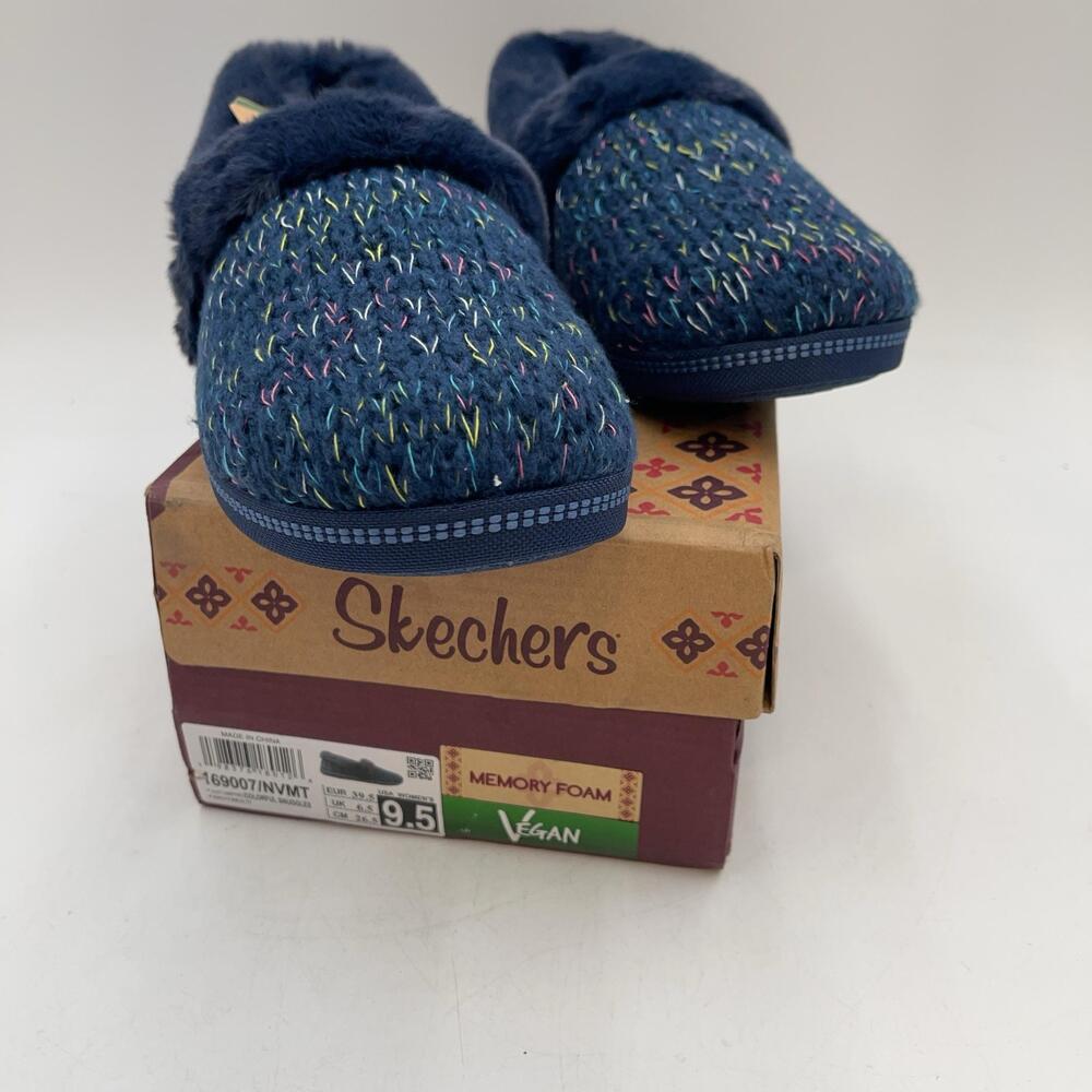 Skechers Cozy Campfire Slippers Womens Blue Faux Fur Moccasin House Size 9.5
